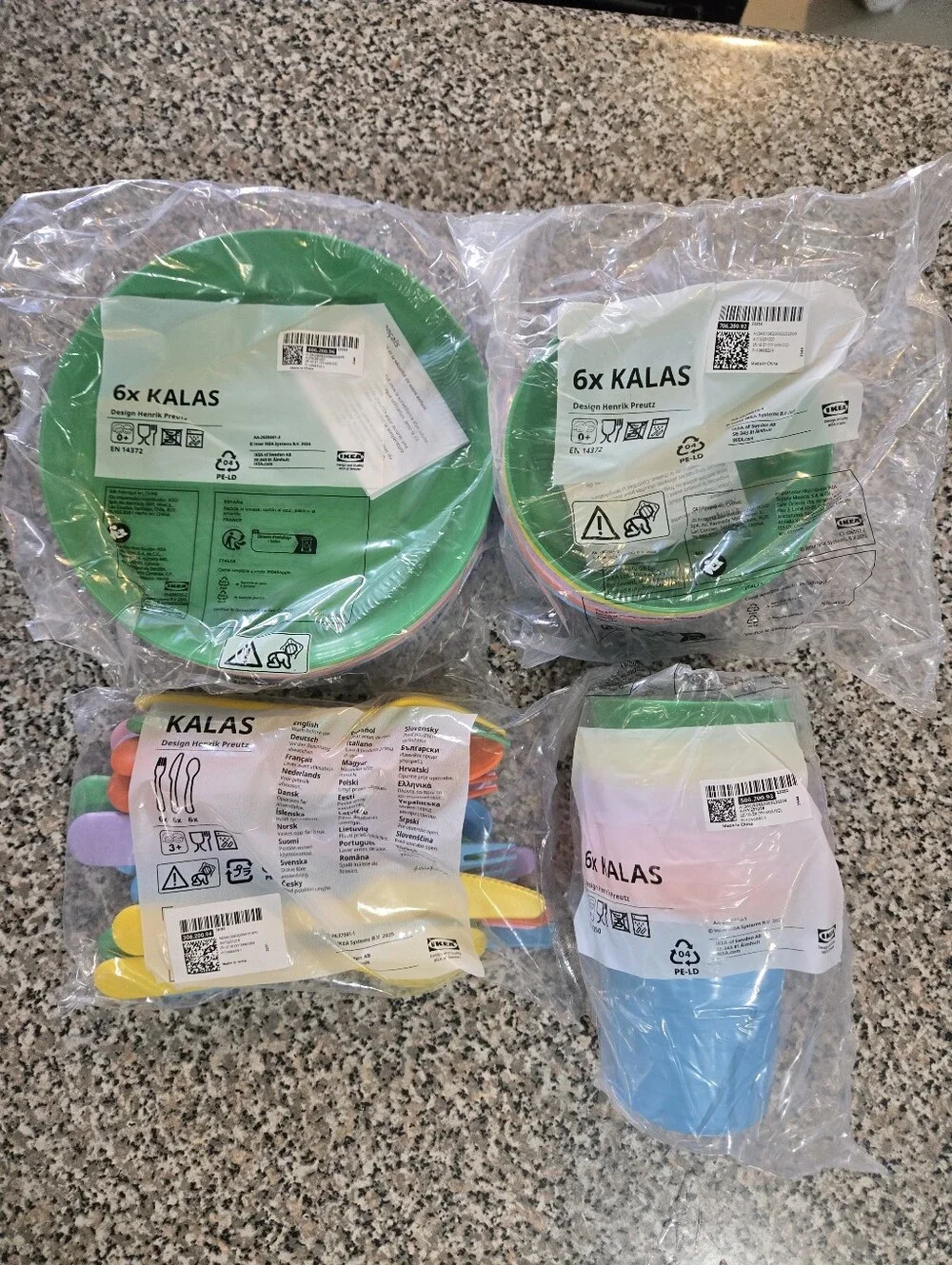 IKEA KALAS Assorted Bright Green, Blue, Yellow, Pink Tableware Set